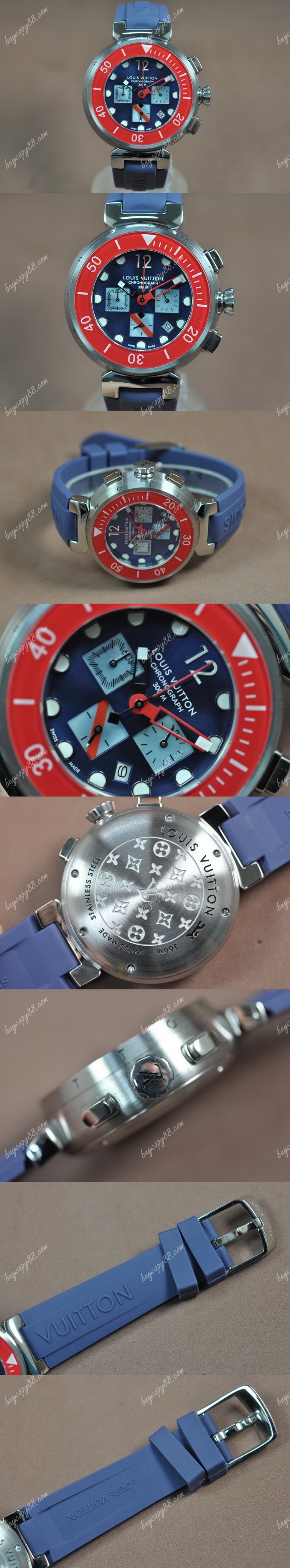  路易威登Louis Vuitton Tambour Diving Ⅱ SS/RU Blue Dial Jap OS20石英機芯0