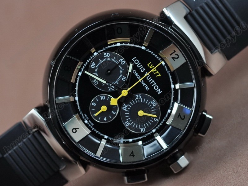 路易威登【男性用】 Tambour 227 Chrono PVD/RU Blk A-7750 自動機芯搭載．振頻每小時 28,800 次　0