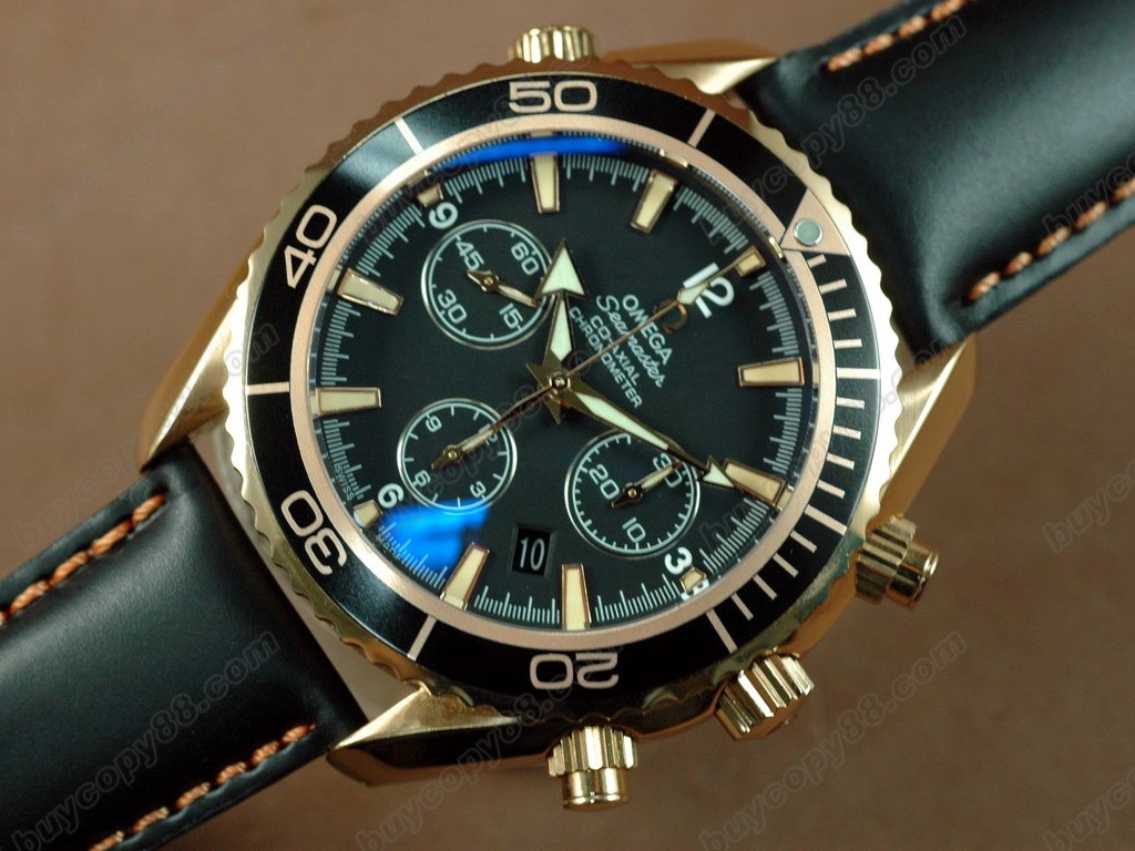 歐米茄 【男性用】 Planet Ocean 45.5mm Chrono RG/LE Black Bezel A-7750自動機芯搭載9