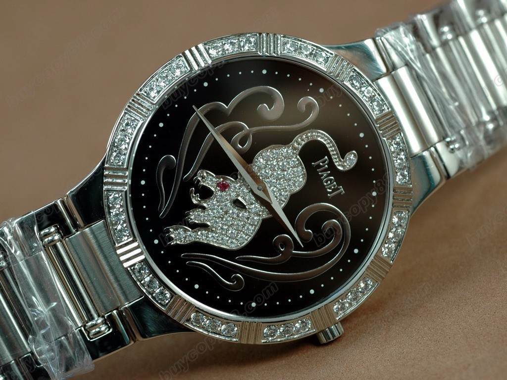 伯爵錶 Sculpture Totem SS Case Diamond Black Dial Swiss石英機芯搭載0