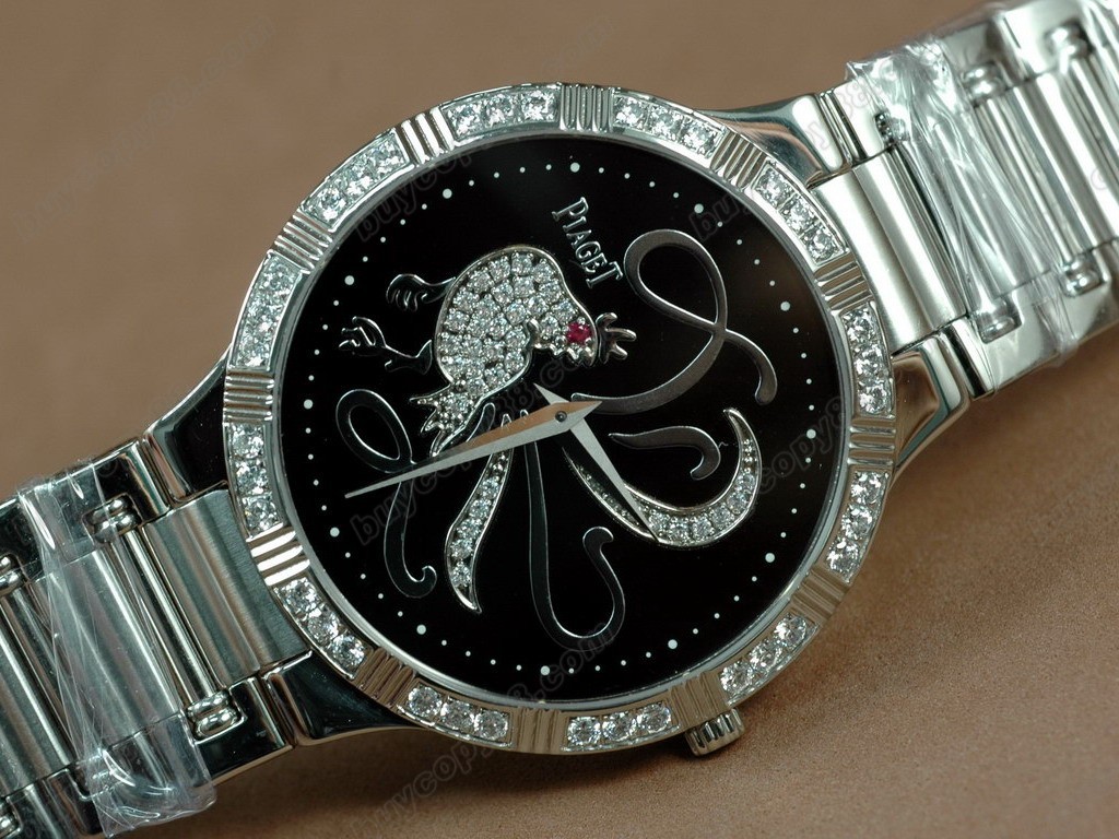  伯爵錶Sculpture Totem SS Case Diamond Black Dial Swiss 石英機芯搭載1