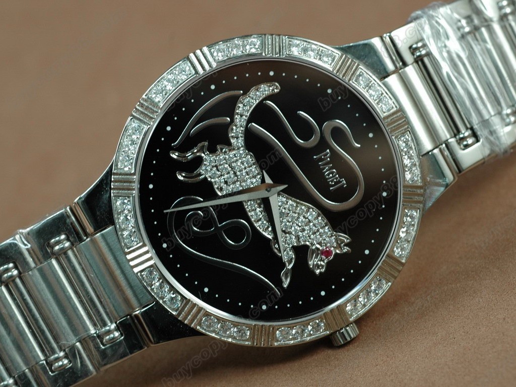 伯爵錶 Sculpture Totem SS Case Diamond Black Dial Swiss 石英機芯搭載4