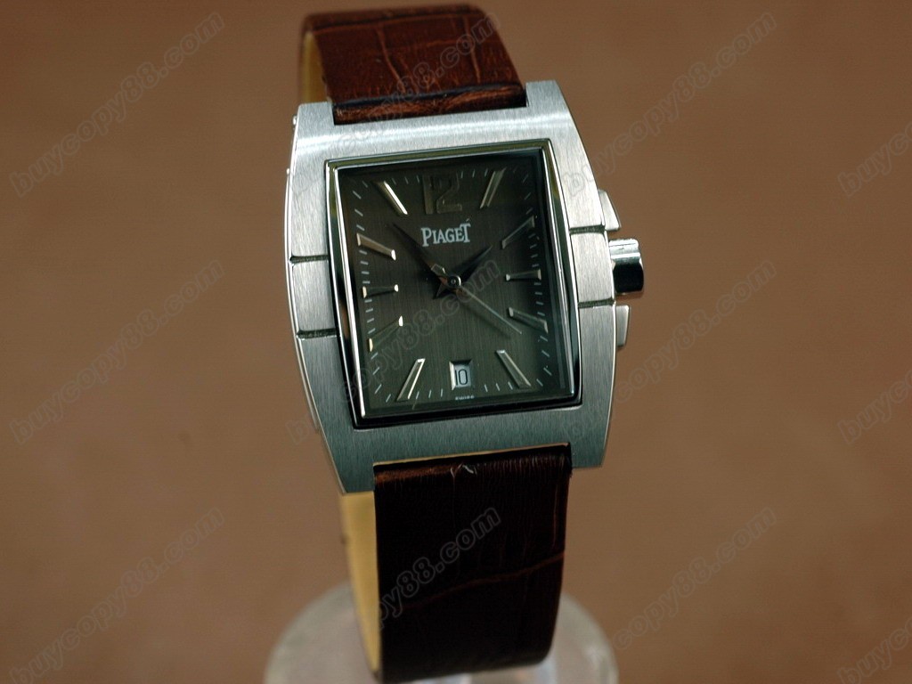 伯爵錶【男性用】 Upstream SS Case Gray Dial Brown Strap Swiss Eta 2824自動機芯搭載0