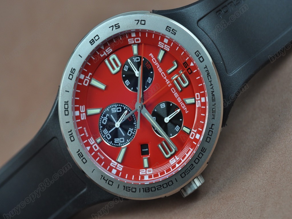 保時捷【男性用】  6320 Flat6 SS/RU/Red Dial Swiss Eta 251.262 石英機芯搭載0