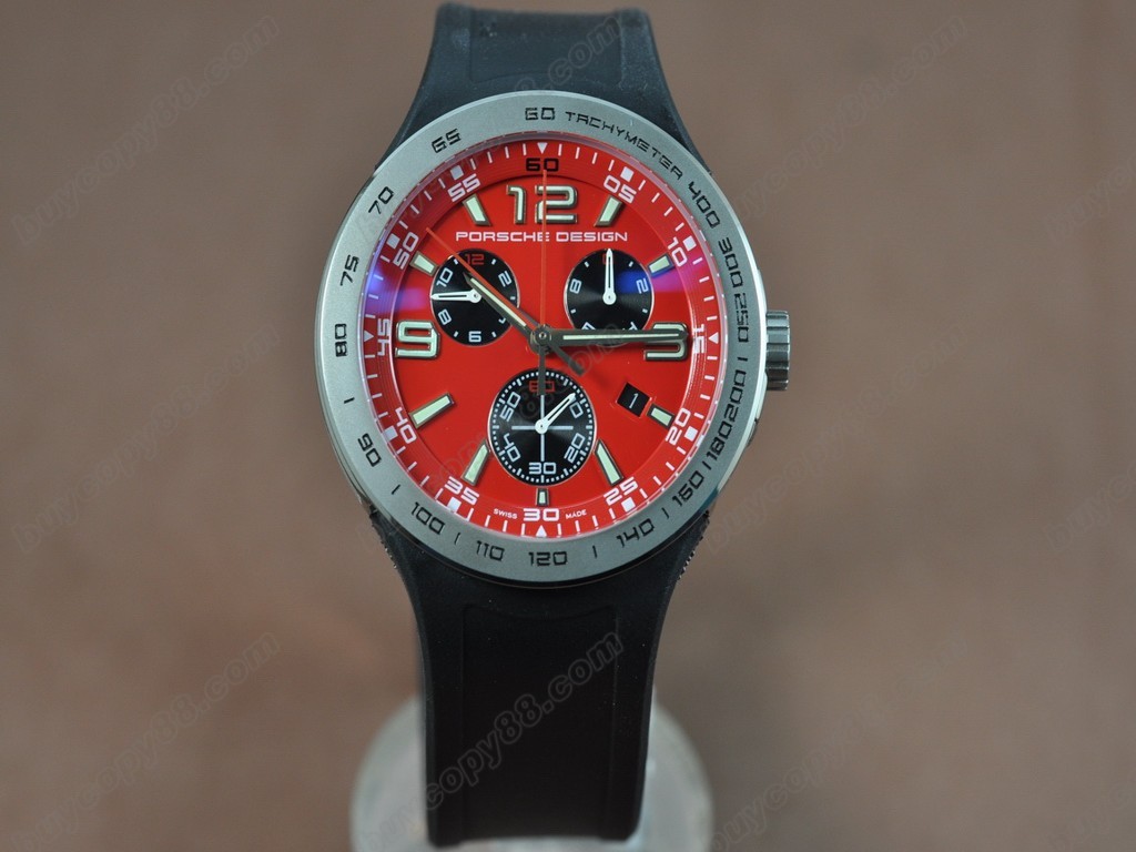 保時捷【男性用】  6320 Flat6 SS/RU/Red Dial Swiss Eta 251.262 石英機芯搭載1