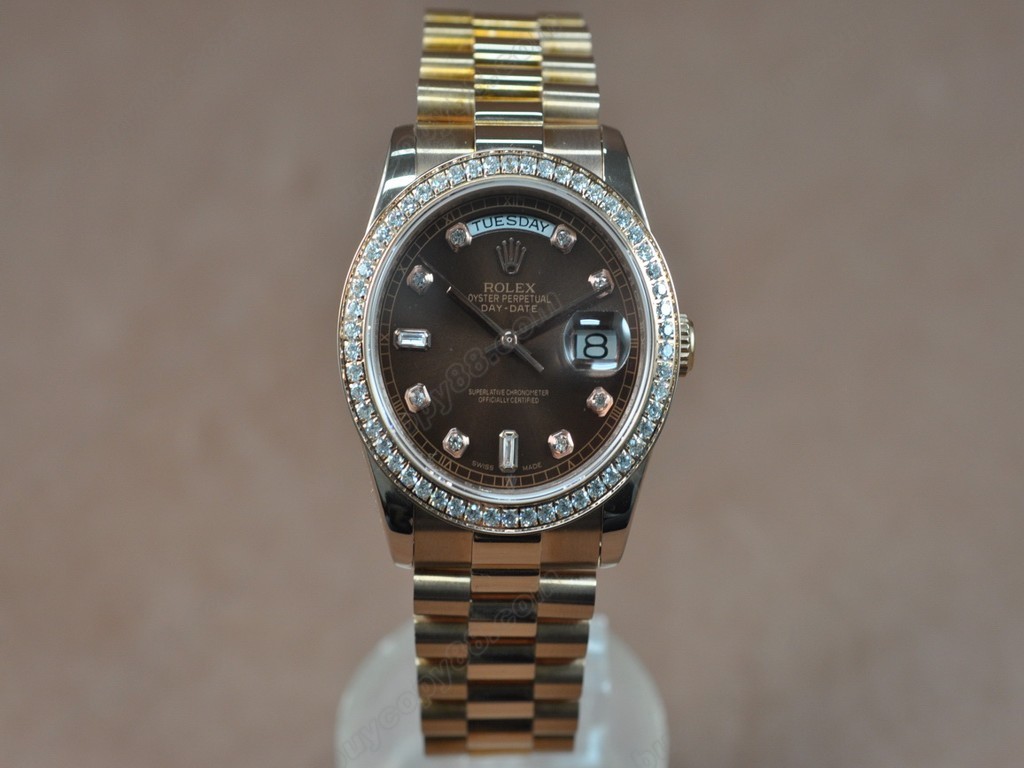 勞力士【男性用】 DateDay 36mm Full RG Diamonds White Dial A-2836-2自動機芯搭載0