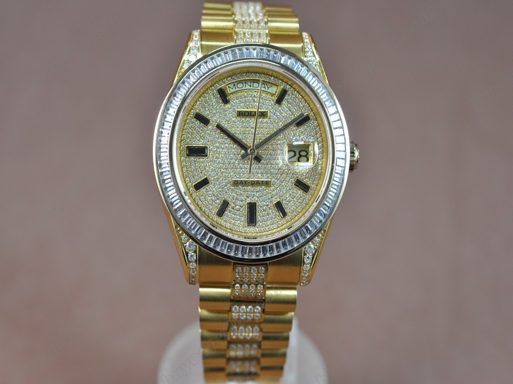 勞力士【男性用】 DateDay 41mm Full RG Diamonds White Dial A-2836-2 自動機芯搭載0