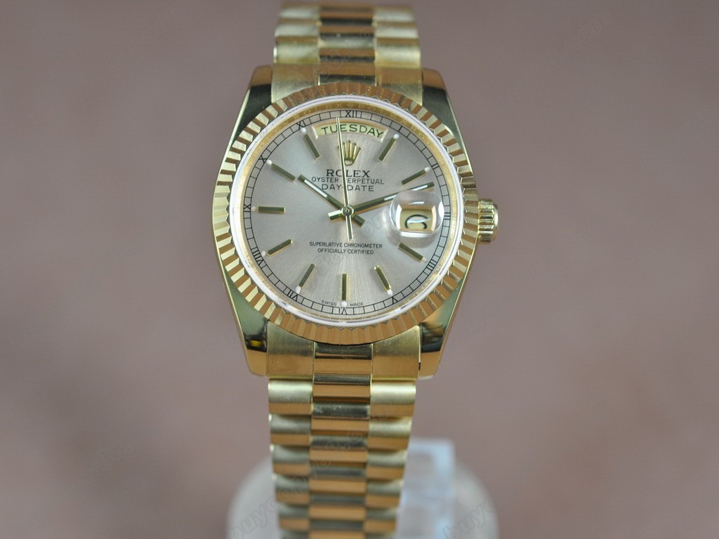  勞力士【男性用】DateDay 36mm Full YG White Dial A-2836-2自動機芯搭載9