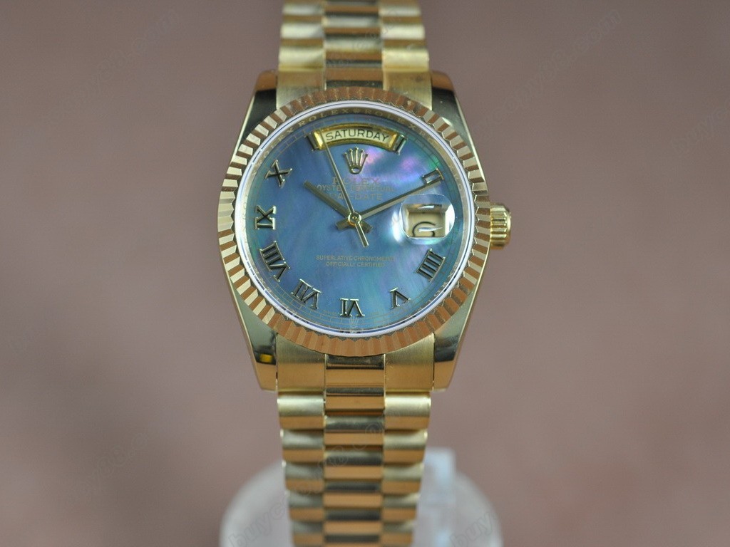 勞力士【男性用】DateDay 36mm Full YG White Dial A-2836-2自動機芯搭載0