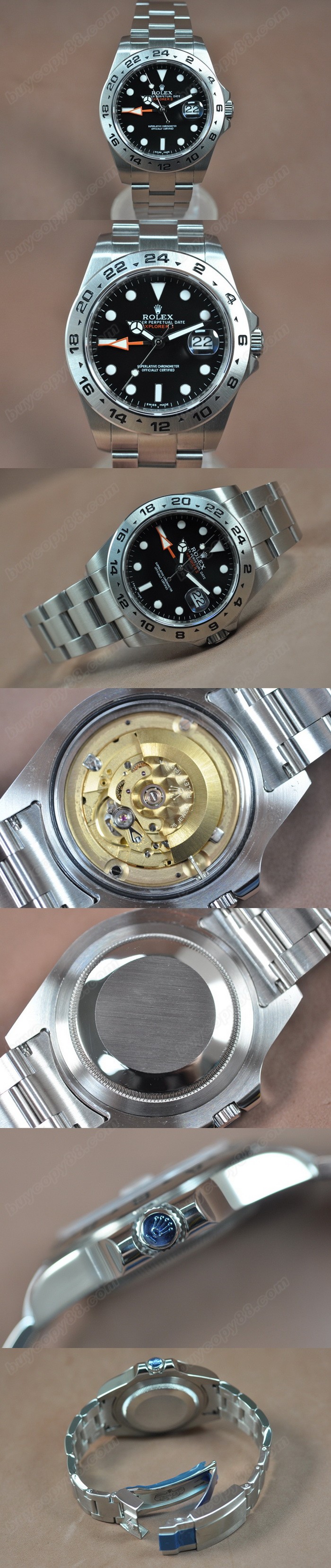  勞力士 Watches Explorer II SS/SS 黑 文字盤 Asia 2836-2 GMT 自動機芯 搭 載   0