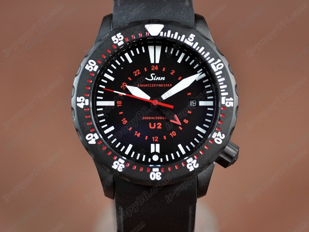 Sinn德製軍錶【男性用】 U2 GMT PVD/RU Black Swiss Eta 2836自動機芯搭載1