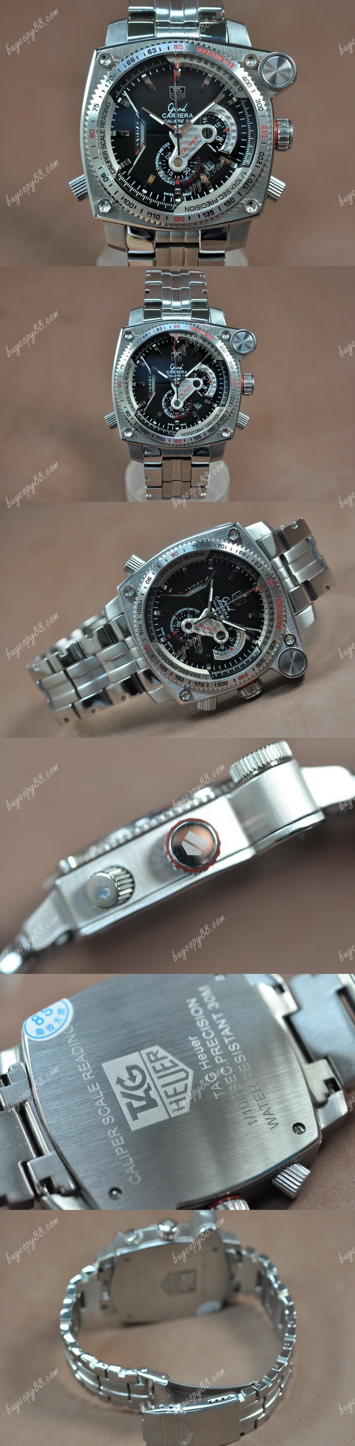 豪雅錶Tag Heuer Watches Grand Carrera Calibre 36 SS/SS Black Dial Jap Quartz石英錶0