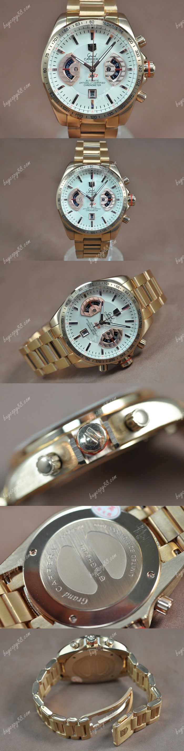 豪雅錶Tag Heuer Grand Carrera Calibre 36 Full 玫瑰金 White Jap Quartz石英錶0