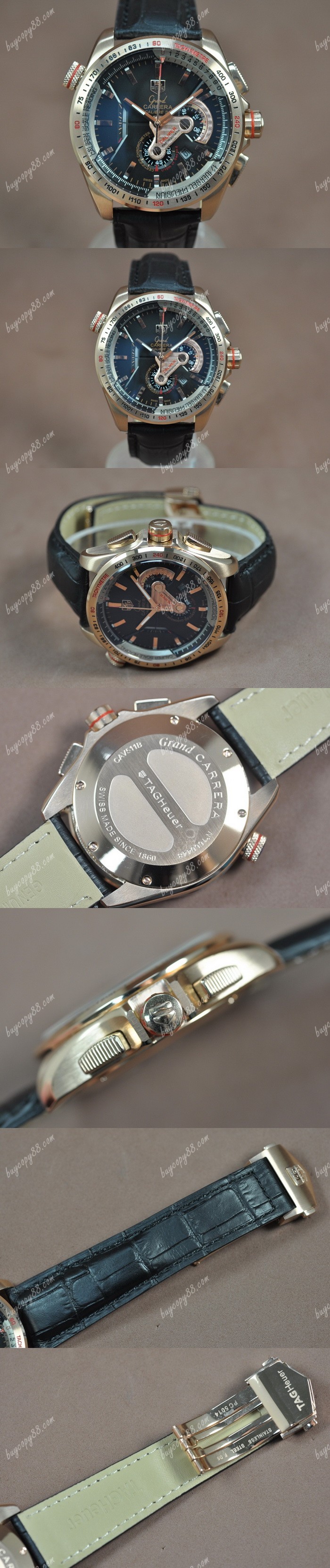 豪雅錶Tag Heuer Grand Carrera Calibre 36 玫瑰金/LE Black Jap Quartz石英錶0