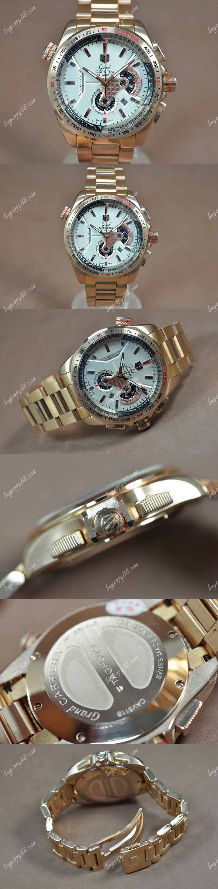 豪雅錶Tag Heuer Grand Carrera Calibre 36 玫瑰金 White Jap Quartz石英錶0