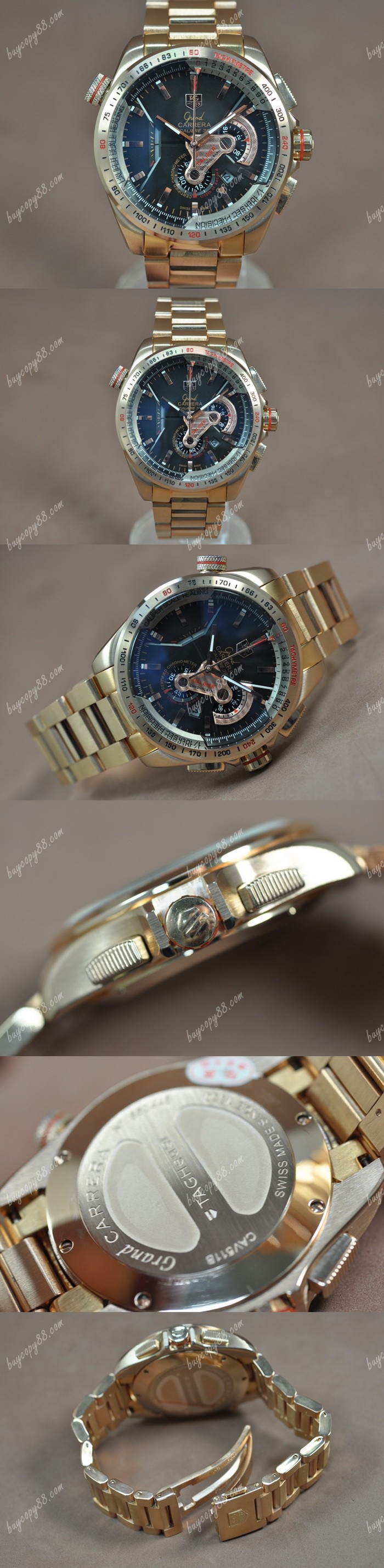 豪雅錶Tag Heuer Grand Carrera Calibre 36 玫瑰金 Black Jap Quartz石英錶0