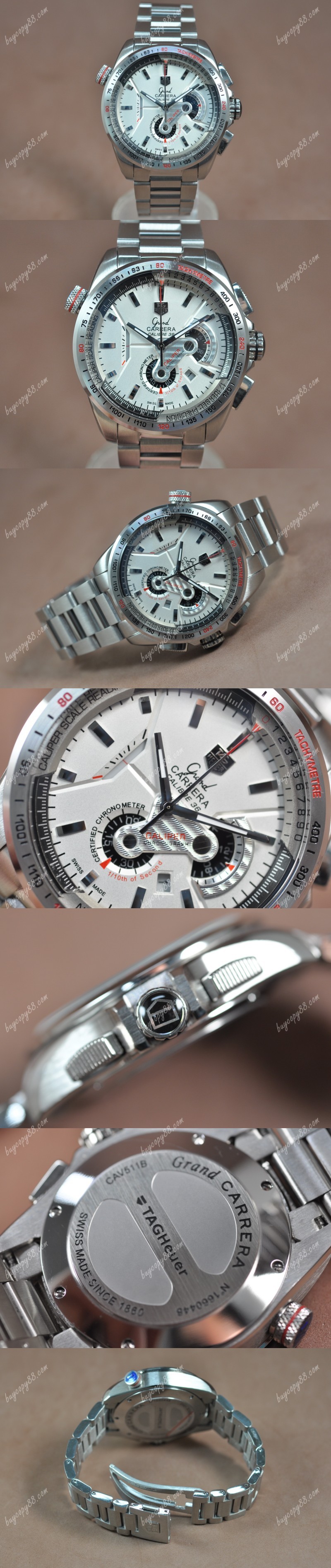 豪雅錶Tag Heuer Grand Carrera Calibre 36 SS/SS White Dial Jap OS20石英錶0