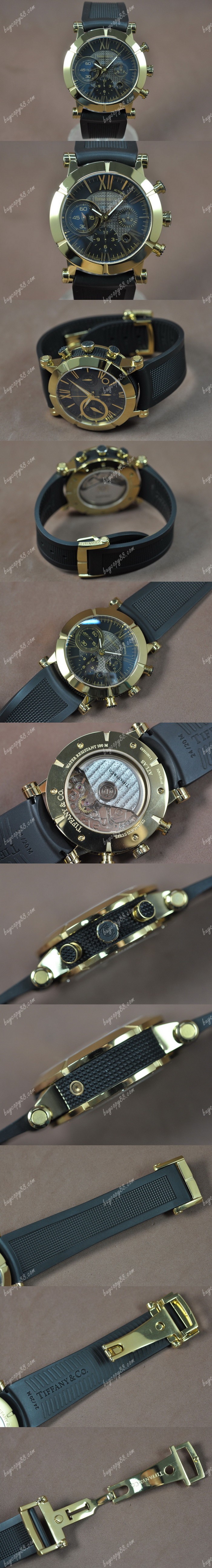 蒂芬尼Tiffany & Co Altas 42mm YG/RU Black roman A-7750自動機芯搭載0