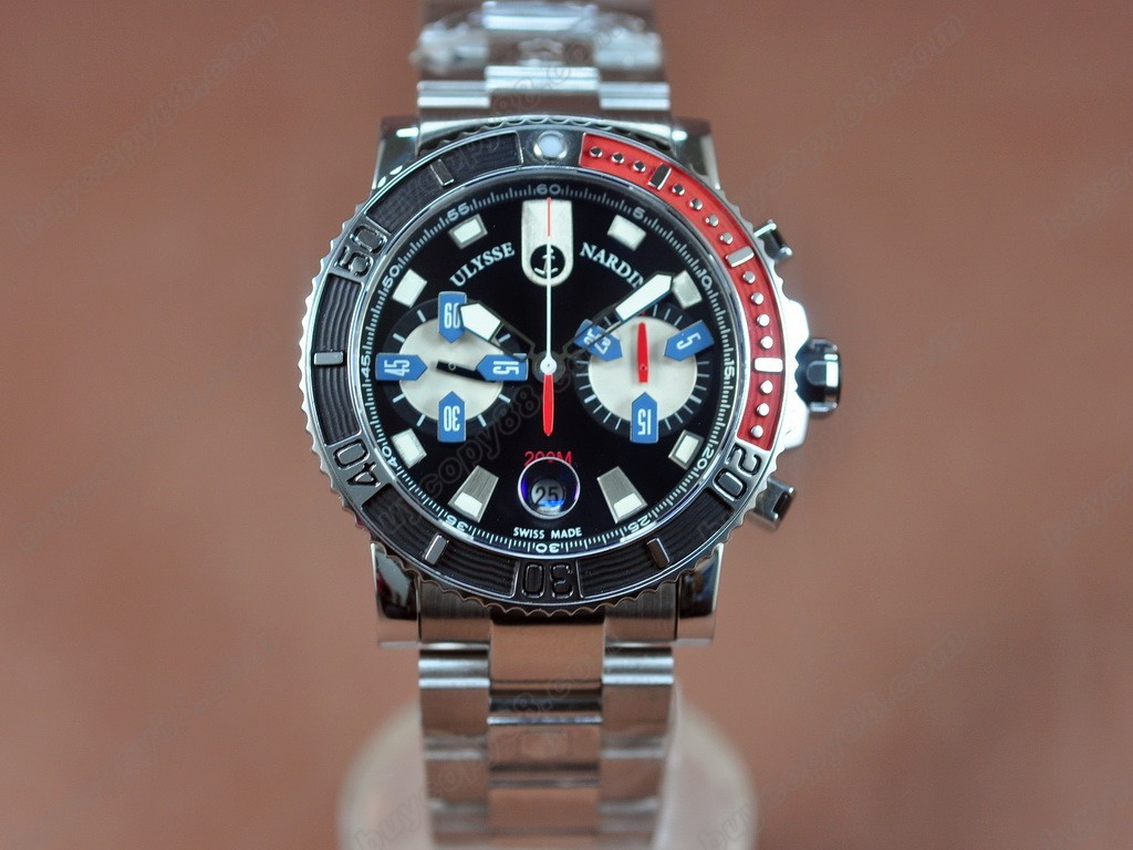 雅典錶 【男性用】 Maxi Marine Chrono Blk/Red SS/SS Blk A-7750 2自動機芯搭載4