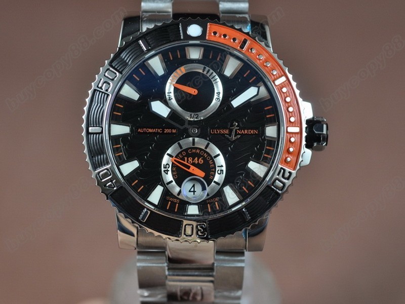 雅典錶【男性用】 Maxi Marine Diver SS/SS Black Surf A-23J自動機芯搭載1