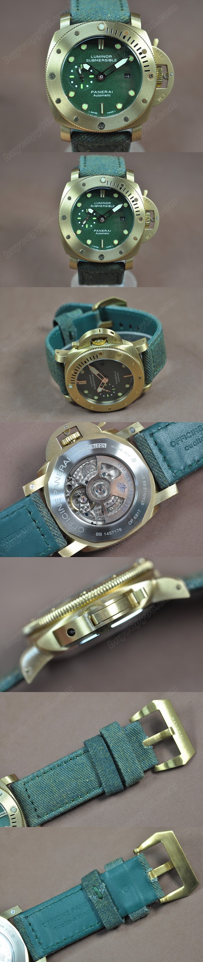 沛納海 Watches Submessible 47mm YG/LE 綠 文字盤 亞洲 21J 自動機芯 搭 載  0