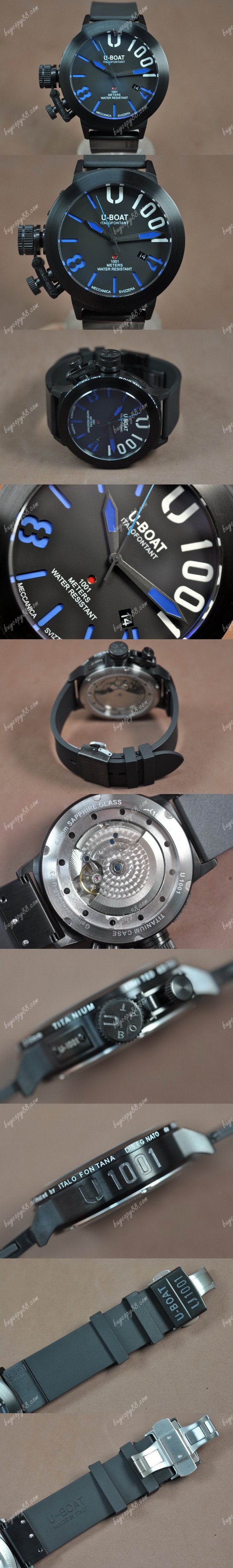  優寶U-Boat U-1001 50mm PVD/RU Black Dial Asian 21J自動機芯搭載0