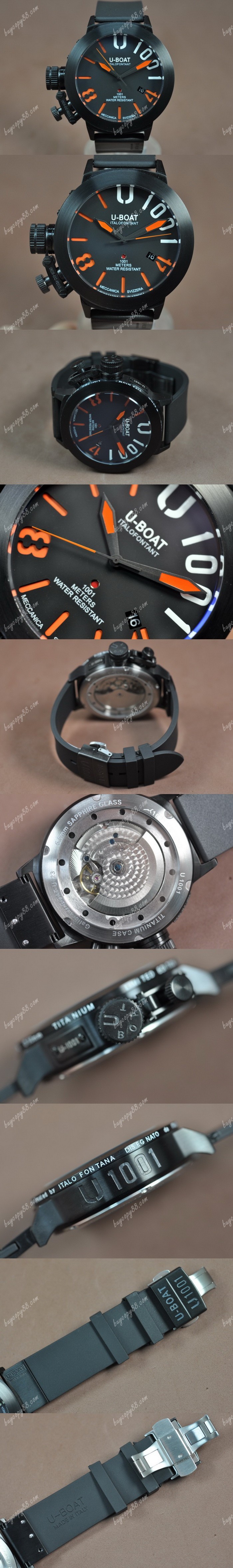  優寶U-Boat U-1001 50mm PVD/RU Black Dial Asian 21J自動機芯搭載0