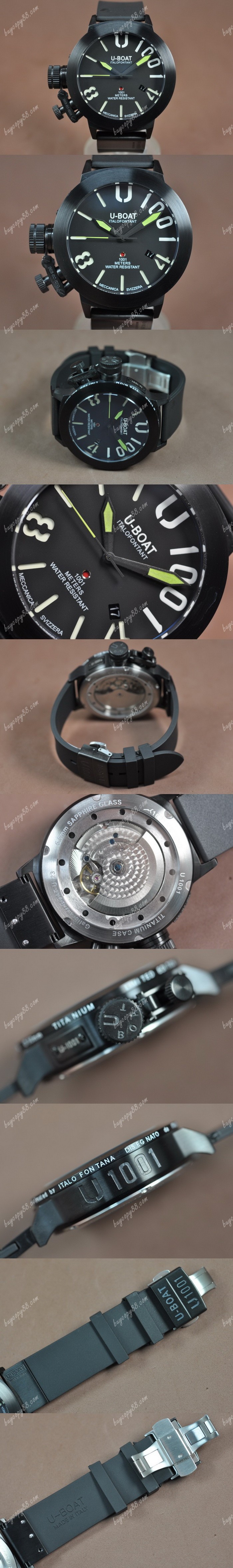  優寶U-Boat U-1001 50mm PVD/RU Black Dial Asian 21J自動機芯搭載0