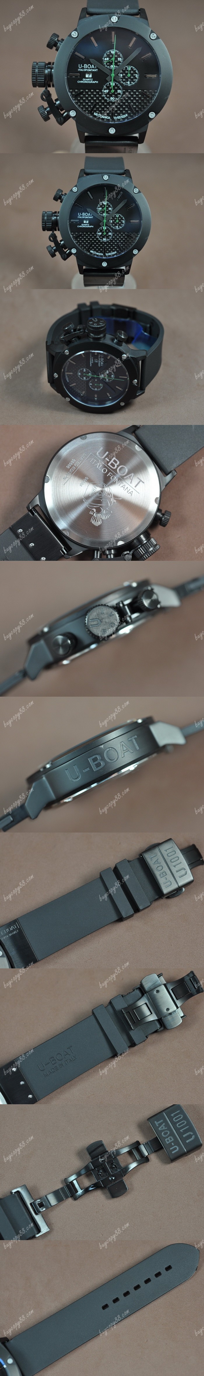  優寶U-Boat U-1001 50mm PVD/RU Black Dial Jap Quartz石英錶0