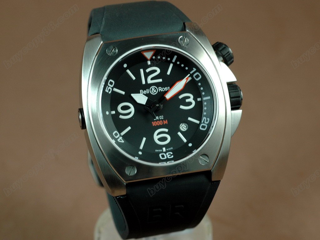 Bell & Ross【男性用】 Instrument BR-02 SS/RU Black Num/Stk Asia Eta 2824-2自動機芯搭載0