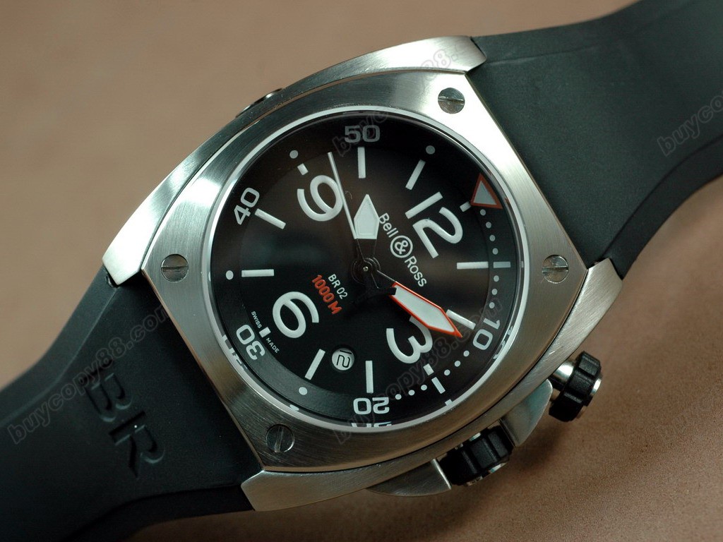 Bell & Ross【男性用】 Instrument BR-02 SS/RU Black Num/Stk Asia Eta 2824-2自動機芯搭載5