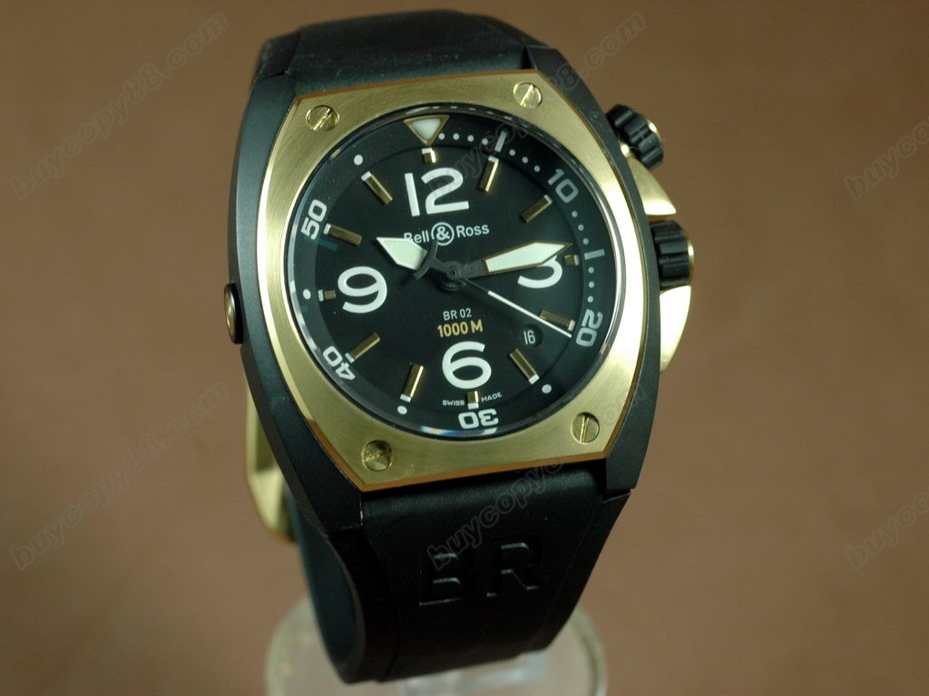 Bell & Ross【男性用】Instrument BR-02 PVD/YG/RU Black Num/Stk Asia Eta2824自動機芯搭載7