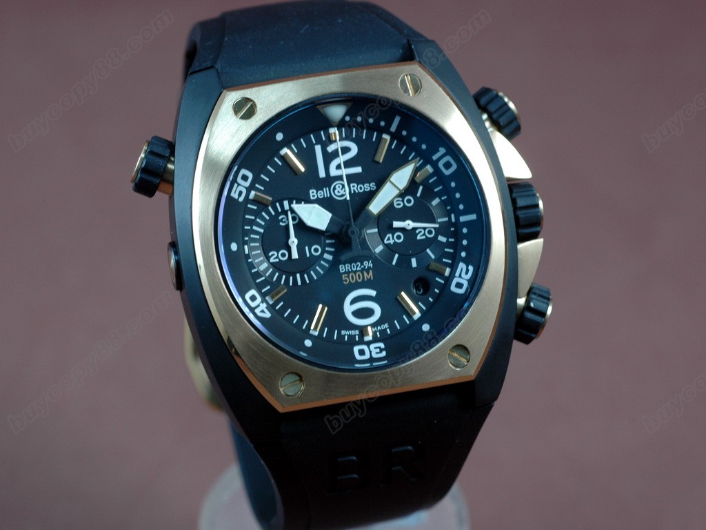 Bell & Ross【男性用】 BR-02 Chrono PVD/YG/RU Blk Num/Stk Asia 7750 オートマチック搭載6