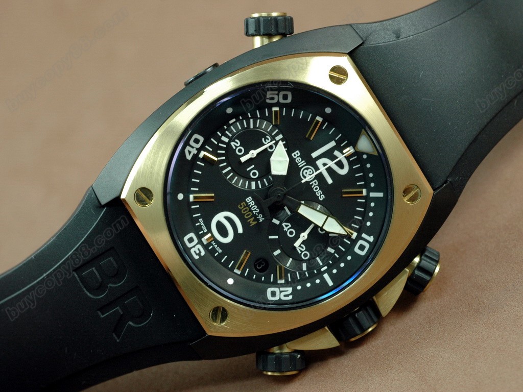 Bell & Ross【男性用】 BR-02 Chrono PVD/YG/RU Blk Num/Stk Asia 7750 オートマチック搭載9