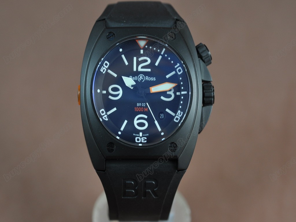 Bell & Ross【男性用】 Instrument BR-02 PVD/RU Black Num/Stk Asia Eta 2824-2自動機芯搭載3