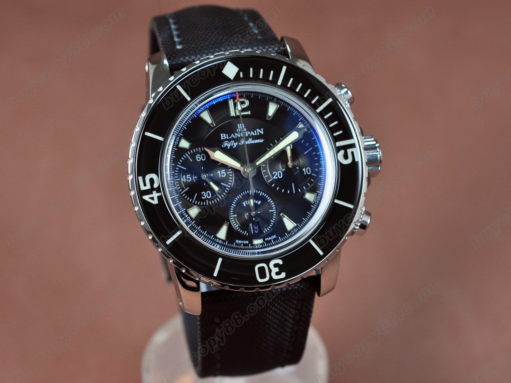 寶鉑錶【男性用】 50 Fathoms Chronograph SS/NY Blk 7750 自動機芯搭載13