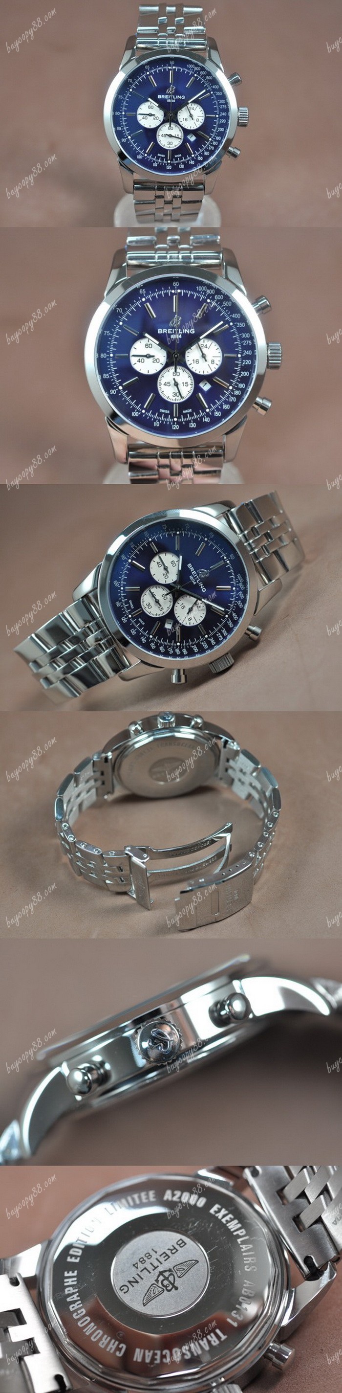 百年靈Breitling Transocean Chrono SS/SS Blue dial Jap-OS20 石英錶0