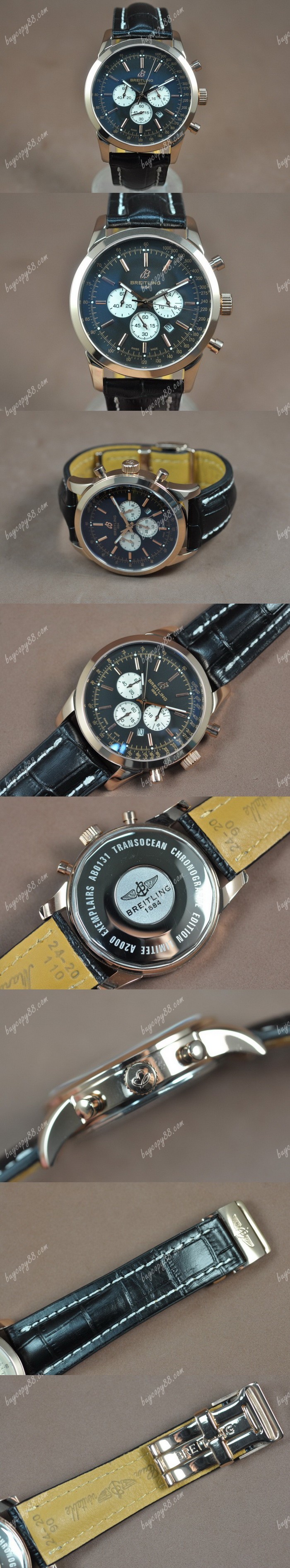  百年靈Breitling Transocean Chrono 玫瑰金/LE Black dial Jap-OS20石英錶0