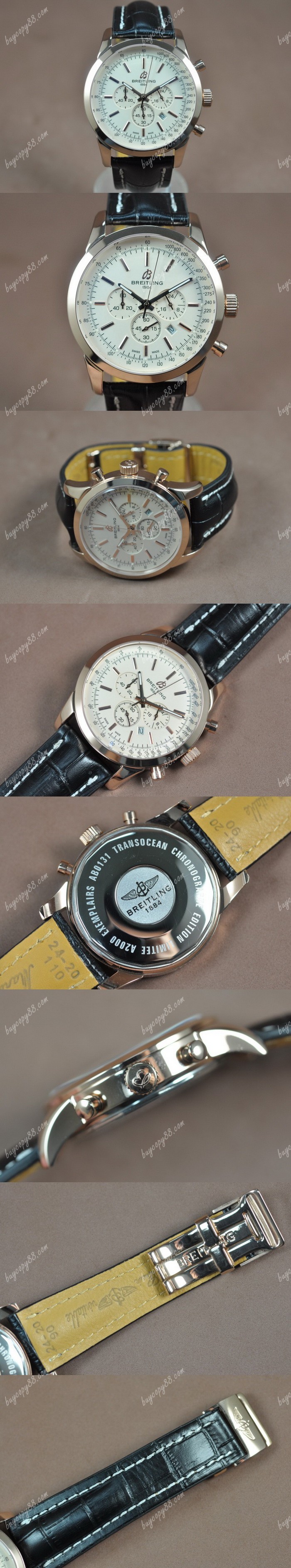  百年靈Breitling Transocean Chrono 玫瑰金/LE White dial Jap-OS20石英錶0