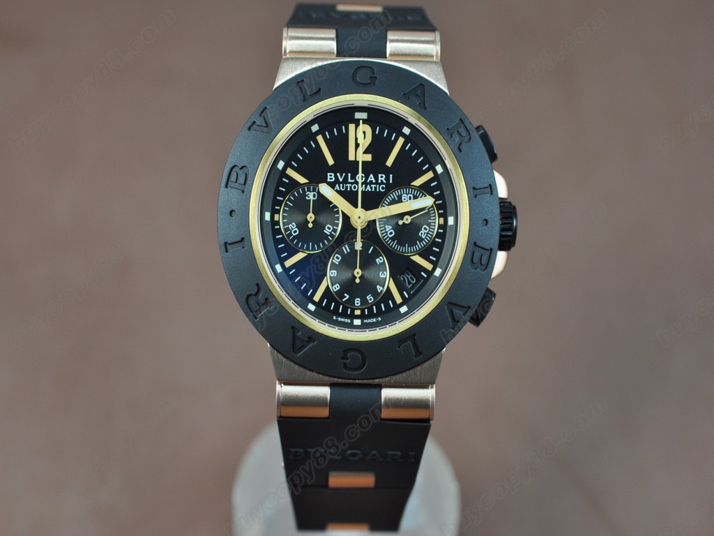 寶格麗 【男性用】Diagono Aluminium Chrono RG/RU Black Asian 7750 自動機芯搭載1