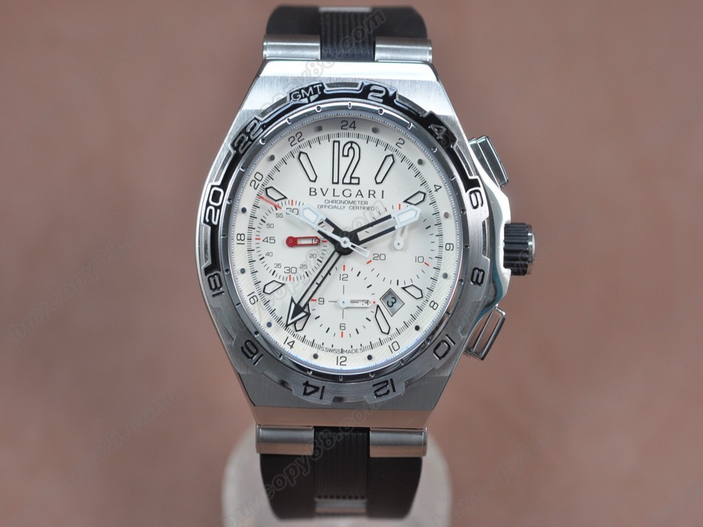 寶格麗【男性用】 Diagono X-PRO Chrono GMT SS/RU White Asian 7750 自動機芯搭載8