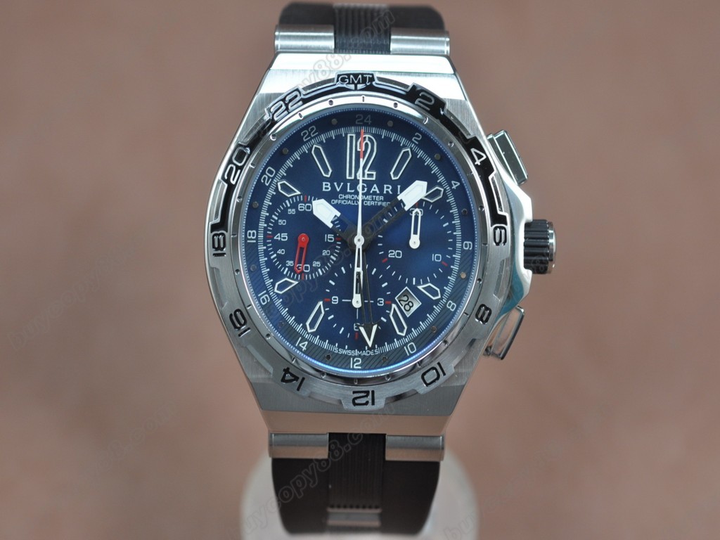 寶格麗 【男性用】 Diagono X-PRO Chrono GMT SS/RU Blue Asian 7750 自動機芯搭載8