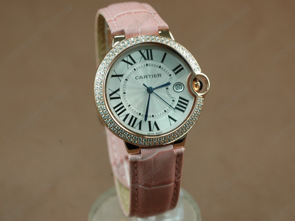 卡地亞【男性用】 Ladies YG Case White Dial Pink Strap Diamondiss石英機芯搭載0