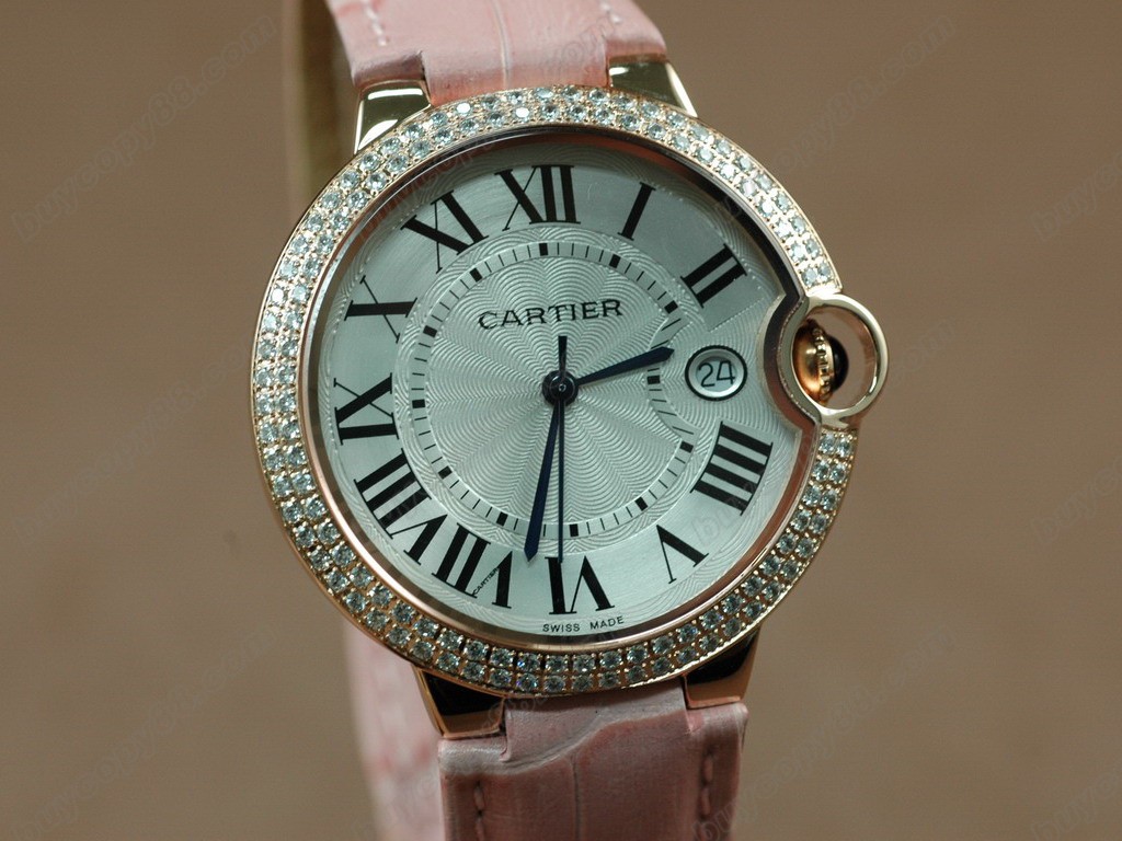 卡地亞【男性用】 Ladies YG Case White Dial Pink Strap Diamondiss石英機芯搭載1