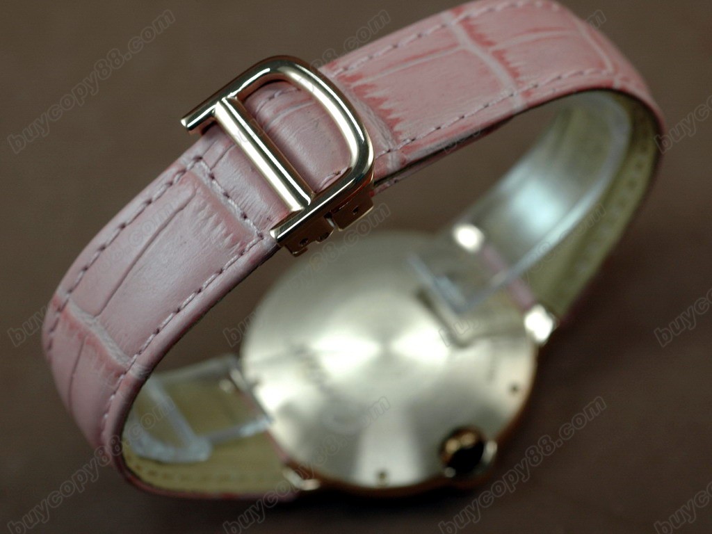 卡地亞【男性用】 Ladies YG Case White Dial Pink Strap Diamondiss石英機芯搭載5