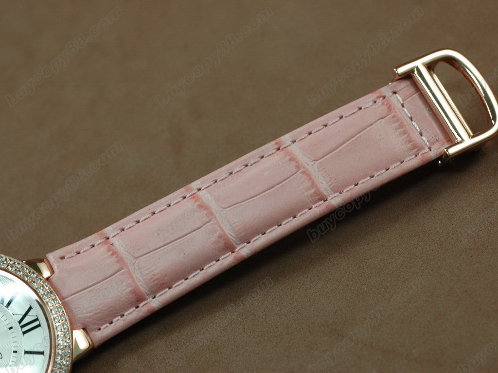 卡地亞【男性用】 Ladies YG Case White Dial Pink Strap Diamondiss石英機芯搭載8