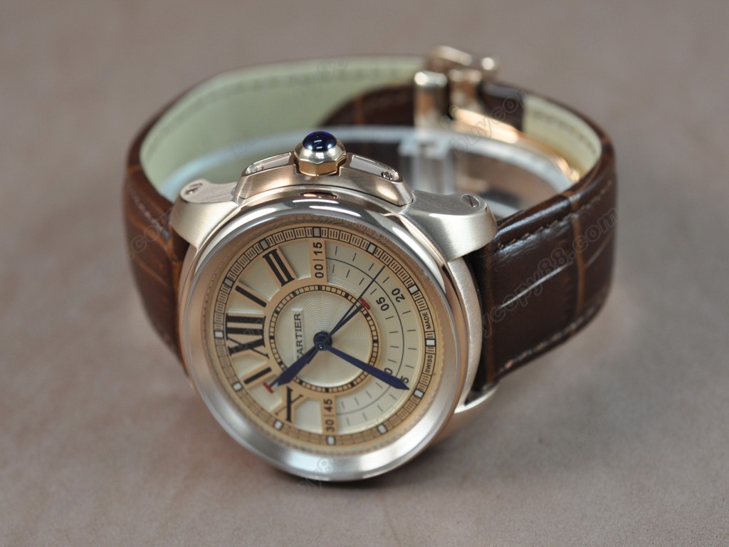 卡地亞【男性用】 Calibre de cartier RG/LE/GMT Rose Gold Dial Asia 自動機芯搭載5