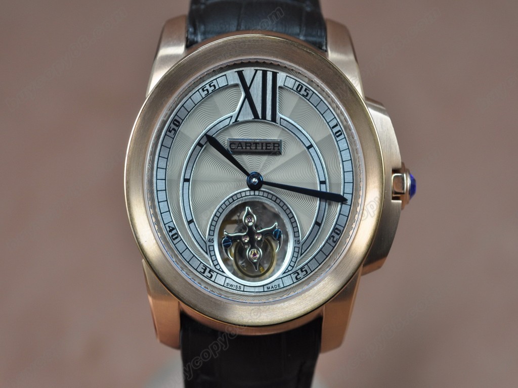 卡地亞【男性用】Calibre de Cartier RG/LE Grey Tourbillon Asian Manual 手上鏈搭載0