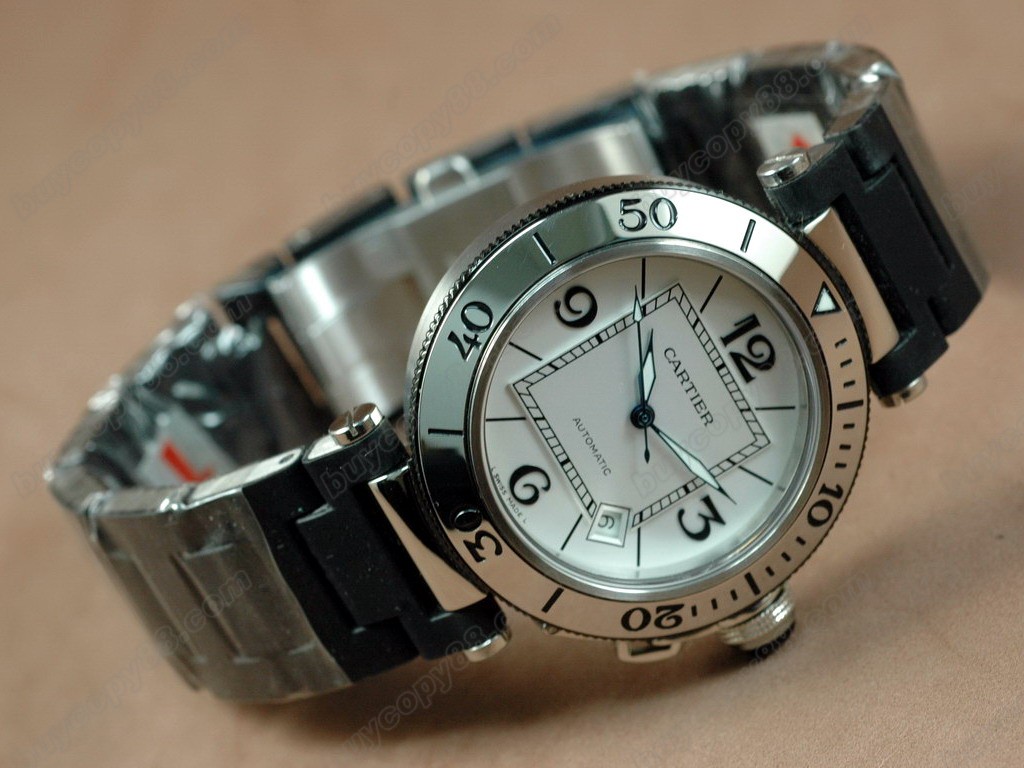 卡地亞【男性用】 Pasha 40.5mm Seatimer SS White Swiss Eta 2836-2自動機芯搭載3