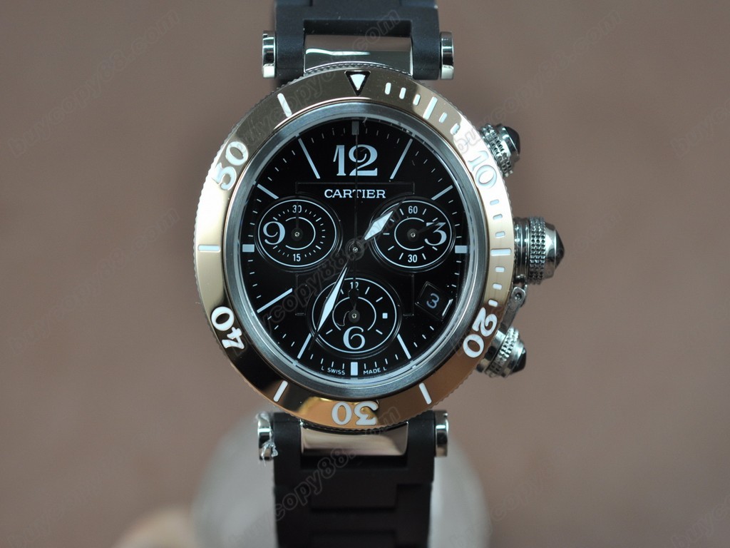 卡地亞【男性用】Pasha  Chrono TT/RU Black DialSwiss 石英機芯搭載　4